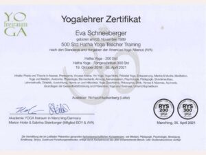 Yoga-Zertifikat, Eva Schneeberger, Kreismagie