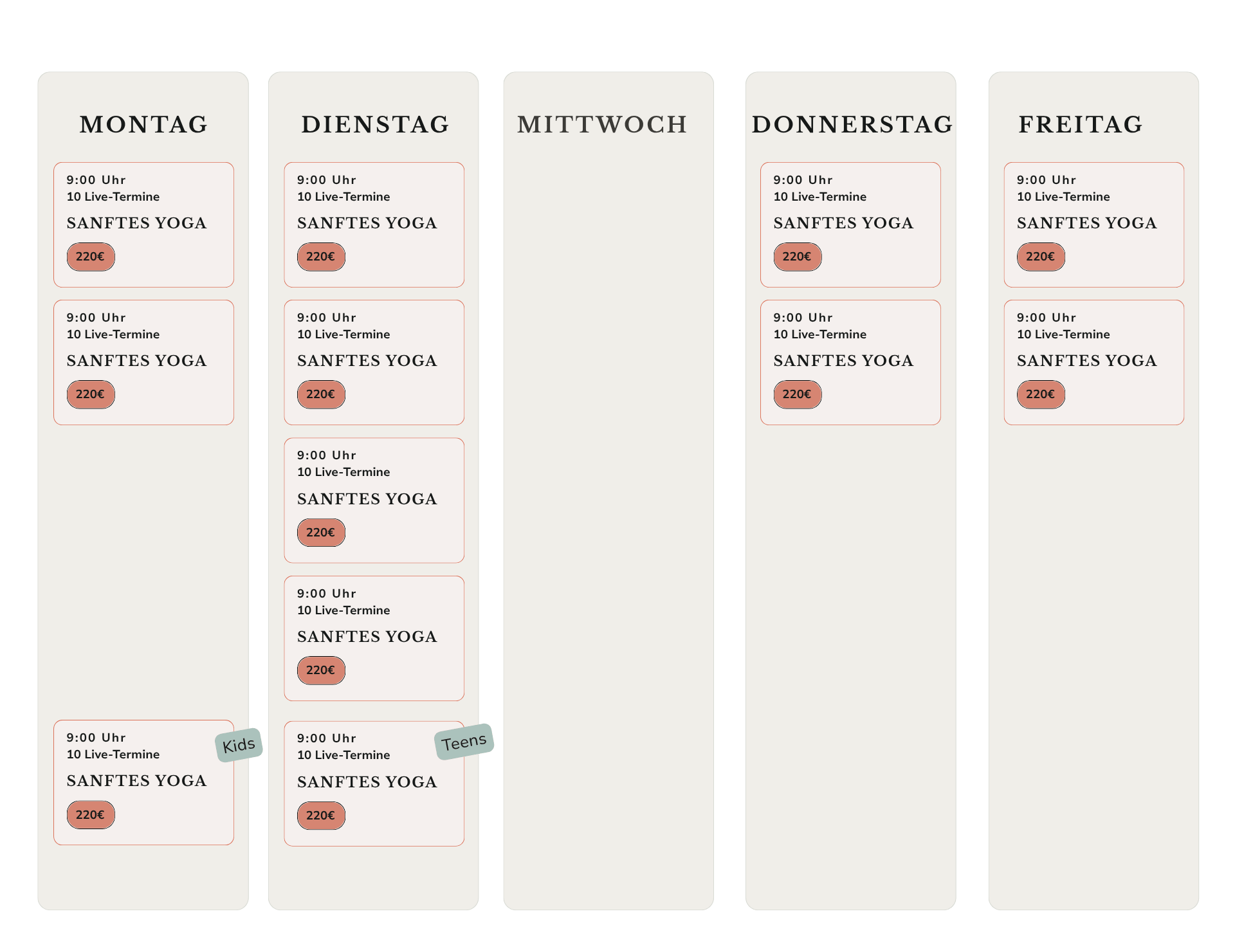 Yoga Stundenplan von Kreismagie